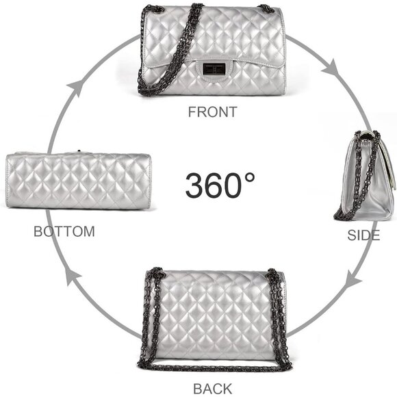 🆕 Women Silver Strap Stylish Clutch Purse Quilted Ladies Chain Crossbody Bags - Picture 6 of 6